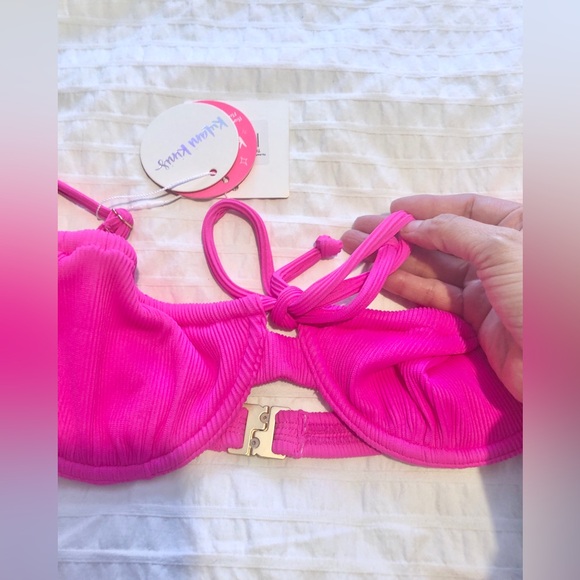 NWT Kulani Kini Flamingo hot Pink Ribbed Bikini size Large - Picture 10 of 13